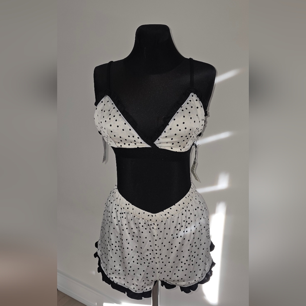 Nwt Forever 21 Polka Dot Women's Sleepwear Matching Set Satin Bra & Shorts  S